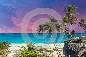 Bottom Bay beach on Barbados at sunset