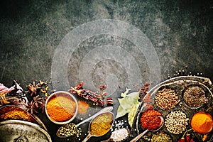 Bottom border of assorted culinary spices