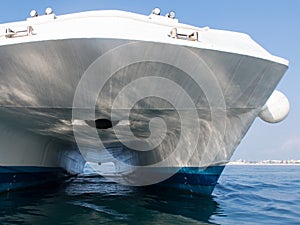 Bottom of a catamaran fast ferry