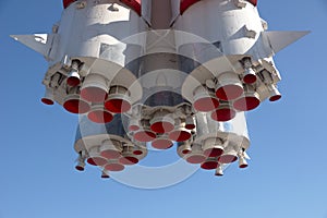 Bottom details of space rocket engine