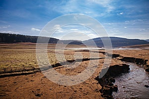 The bottom of the empty Studen dam.