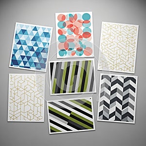 Bottom left: Gold geometric line pattern on white. 4. Bottom