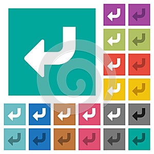 Bottom left side turn arrow solid square flat multi colored icons