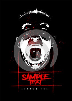 Bottom-lit face, screaming face, horror movie style vector logo design concept.