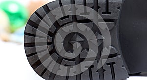 Bottom of a men`s black winter boot, patterns and texture