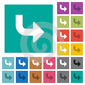 Bottom right side turn arrow solid square flat multi colored icons