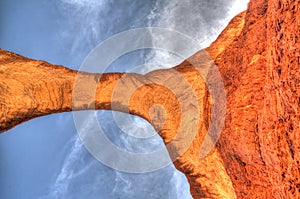 Bottom up view Abstract Rock formation at plateau Ennedi aka Aloba arch in Chad