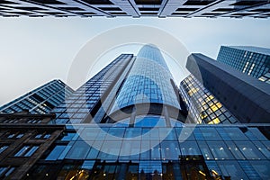 Bottom-Up view of Main Tower Modern Building - Frankfurt, Germany