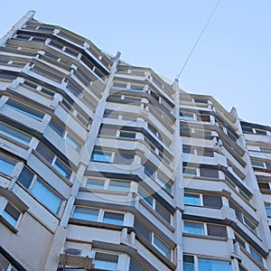 Bottom-Up View of a Multi-Storey Building. A Number of Floors of the Same Type and Are Directed to The Sky