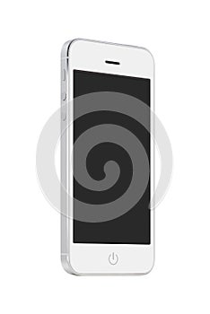 Bottom up view of white mobile smart phone with blank screen