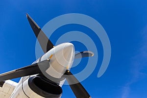 Bottom view of aircraft propeller blade and turboprop engines wi