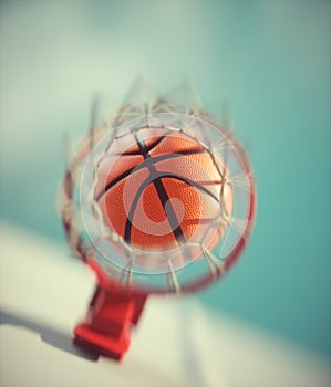 Bottom view of a basketball basket