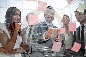Bottom view.businessman reading notes on the table