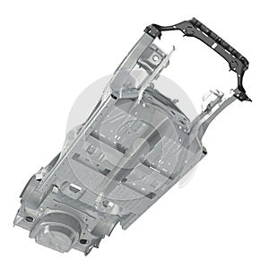 Bottom view Car Frame without Chassis on white. 3D illustration