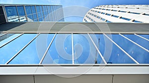 Bottom view of glass silhouette of skyscraper. Business building.