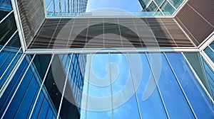 Bottom view of glass silhouette of skyscraper. Business building.