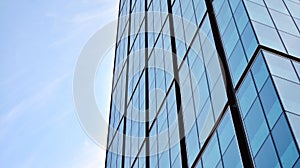 Bottom view of glass silhouette of skyscraper. Business building.