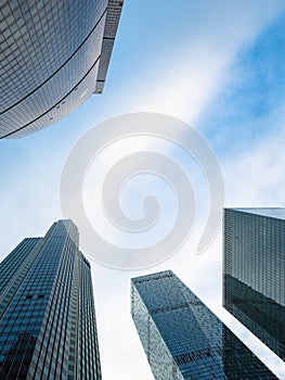 Bottom view of glass skyscrapers in f Moscow city