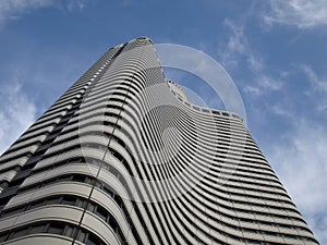 Bottom view on modern high rise building