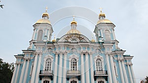 Bottom view of The Naval Nikolsky Cathedral in summer day - St. Petersburg, Russia