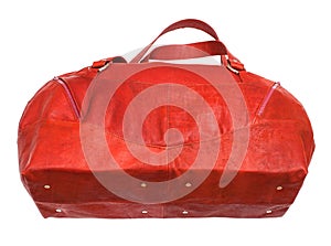 Bottom view of red travelling bag isolated