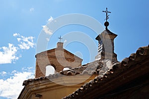 Bottom view shot of Museo del Greco roof in Toledo, Spain photo