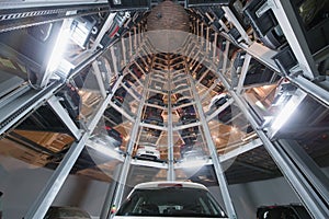 Bottom view of storage space for cars