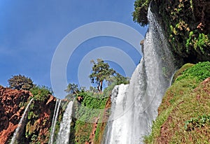 Bottom view of the waterfall Cascade d`Ouzoud, protected UNESCO.Morocco.