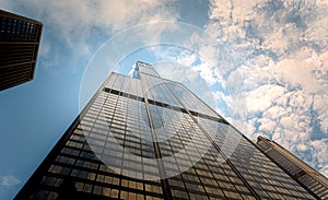 Bottom view of the Willis Tower in Chicago