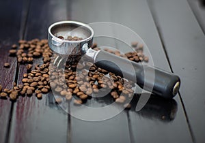 Bottomless filter and coffee beans photo