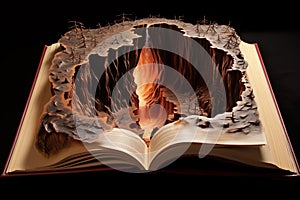 Bottomless pit inside an open book. Generative AI photo