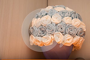 Bouchet view of roses made with white and blue paper