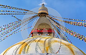 Boudha stupa with freshly painted lotus petals, watching on us