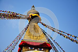 Boudhanath or Bodnath Stupa with Buddha eyes or Wisdom eyes