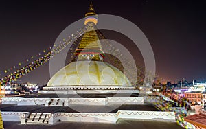 Boudhanath stupa at night in Kathmandu