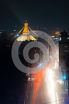 Boudhanath stupa at night, Nepal