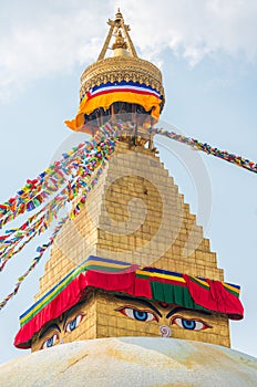 Boudhanath Stupa and prayer flags in Kathmandu