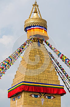 Boudhanath Stupa and prayer flags in Kathmandu