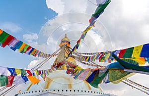 Boudhanath Stupa and prayer flags in Kathmandu