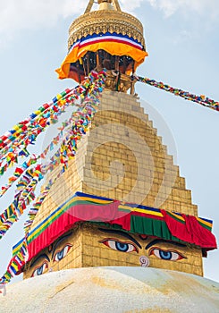 Boudhanath Stupa and prayer flags in Kathmandu