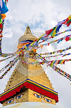 Boudhanath Stupa and prayer flags in Kathmandu