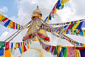 Boudhanath Stupa and prayer flags in Kathmandu