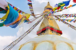 Boudhanath Stupa and prayer flags in Kathmandu