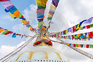 Boudhanath Stupa and prayer flags in Kathmandu