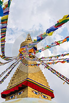 Boudhanath Stupa and prayer flags in Kathmandu