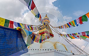 Boudhanath Stupa and prayer flags in Kathmandu