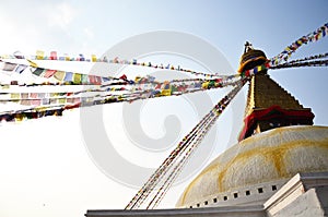 Boudhanath temple with Buddha eyes or Wisdom eyes at Kathmandu Nepal