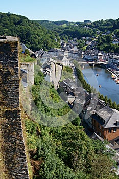 Bouillon. Belgium. View of the city of Bouillon along the Semois River from the walls of a medieval castle