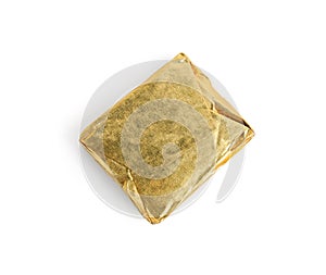 Bouillon cube on white background, top view