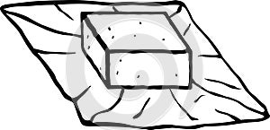 Bouillon cube with wrapping paper black and white illustration